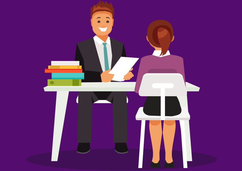 Illustration of two people sitting at a desk